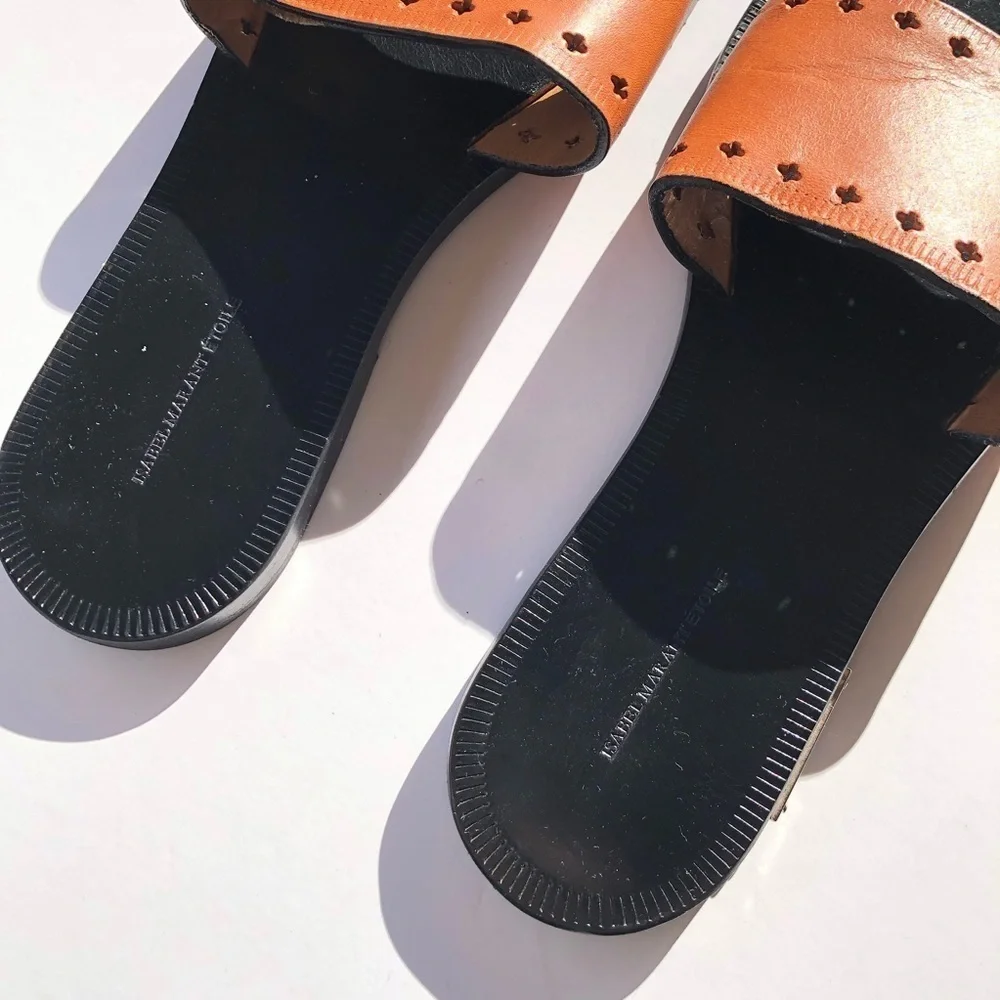 Isabel Marant Etoile Jiany Cognac Cut Out Leather Slide Sandals 38 - Picture 9 of 13